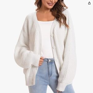 QUALFORT Women's Oversized 100% Cotton Cardigan Sweater – Soft Knit Button-Down
